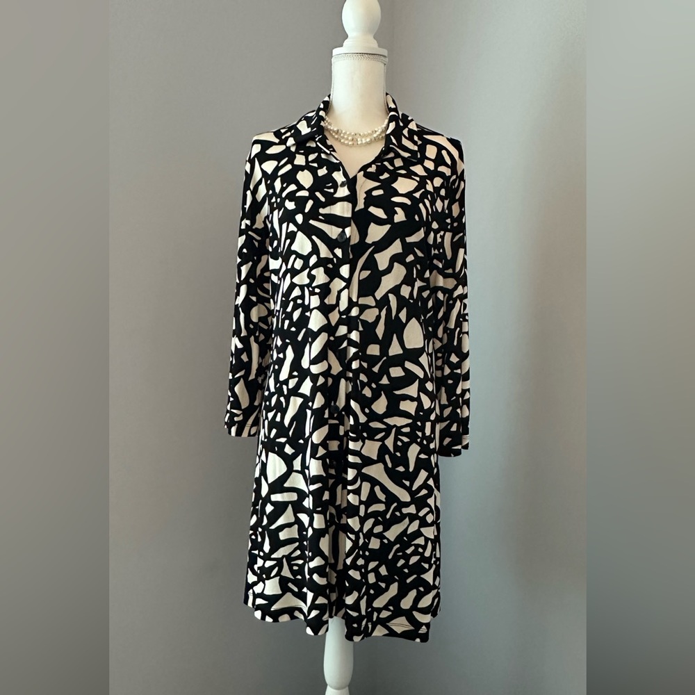 CHICO’s WOMENS SIZE 2 Black & Ecru/White TRAVELERS Jacket Dress